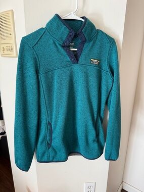 L.L. Bean Teal Snap-Neck Fleece Pullover with Navy Trim